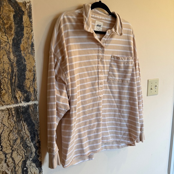 aerie Tops - Aerie Casual Beige and White Striped Pullover